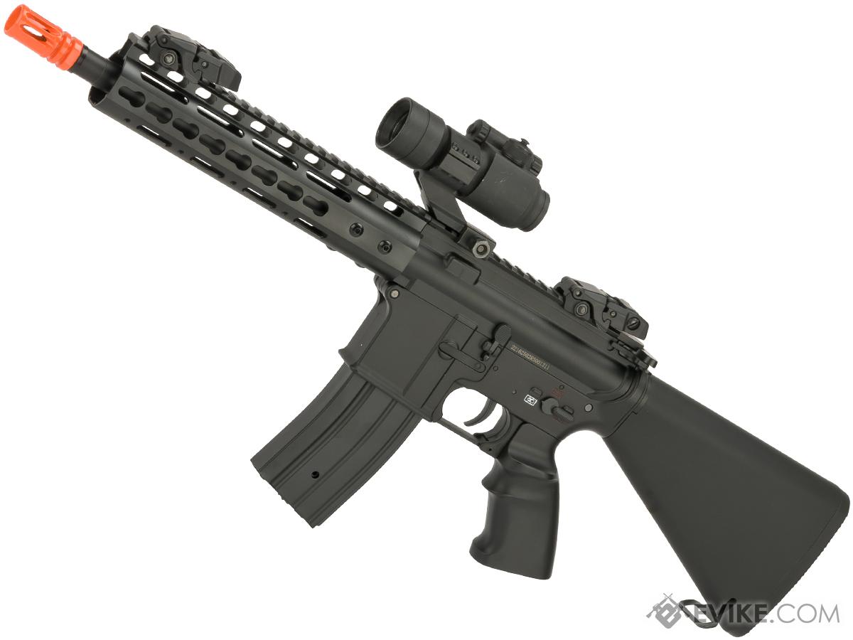 Golden Eagle 5636 9 M4 Airsoft AEG with Keymod Handguard and Stubby Fixed Stock (Package: Black - Basic Battery Package)