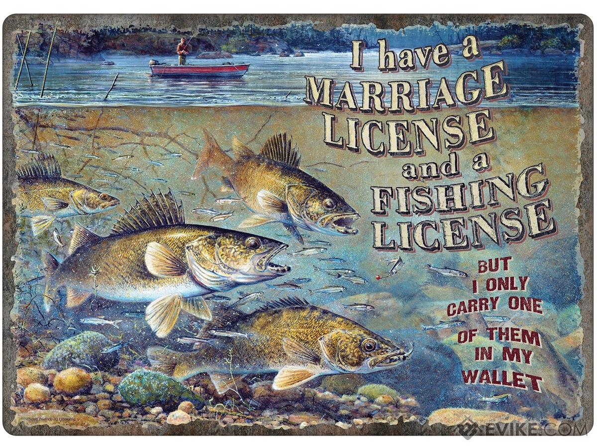 River's Edge Decorative Tin Sign (Type: Marriage and Fishing / 12in x 17in)