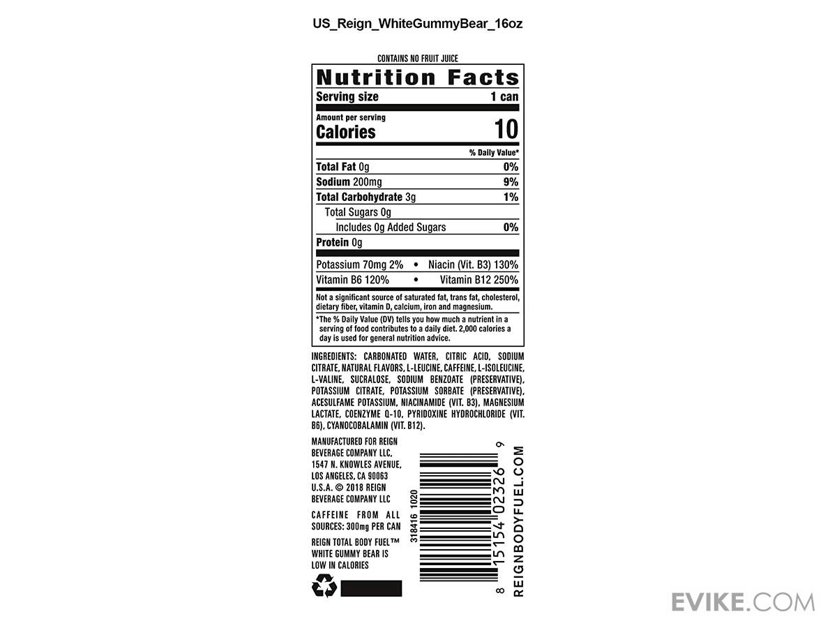 Reign Total Body Fuel Energy Drink (Flavor White Gummy Bear), MORE