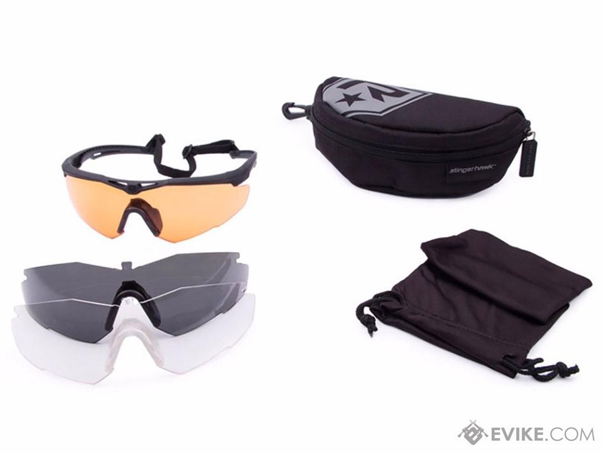 Revision Stingerhawk Deluxe Shooter's Ballistic Eyewear Kit (Color: Black Frame / Clear, Smoke, Vermillion Lens)