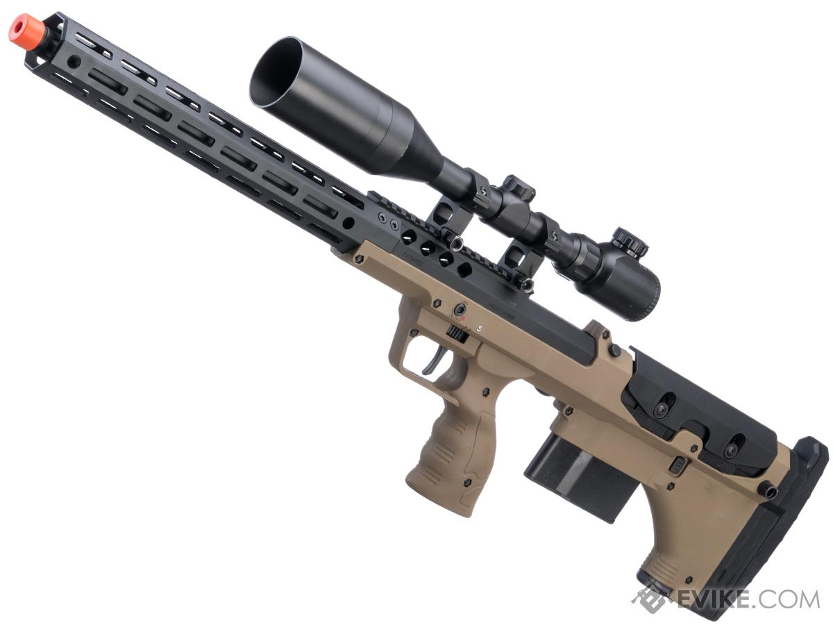 Desert Tech SRS-A2 22 Covert Pull Bolt Action Bullpup Sniper Rifle by Silverback Airsoft (Color: Flat Dark Earth / Right-Handed)