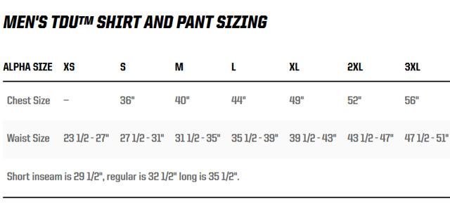 5 11 Shirt Size Chart