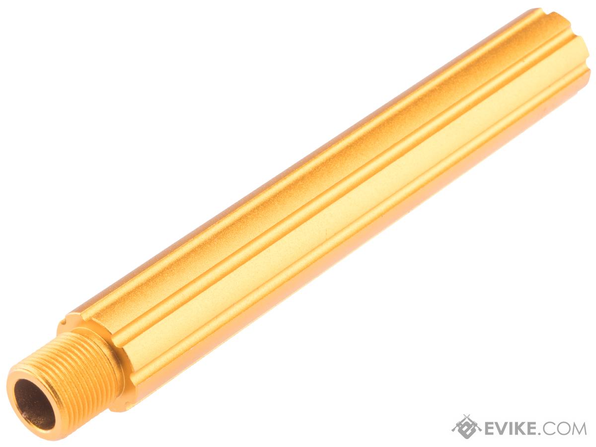 Slong Airsoft Fluted Threaded Outer Barrel Adapter (Model: 14mm+ to 14mm- / 116mm / Gold)