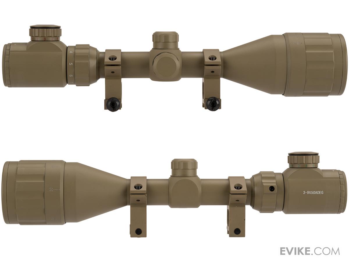 UFC 39X50 AOEG Illuminated Variable Zoom Rifle Scope with Scope Rings (Color Tan), Accessories