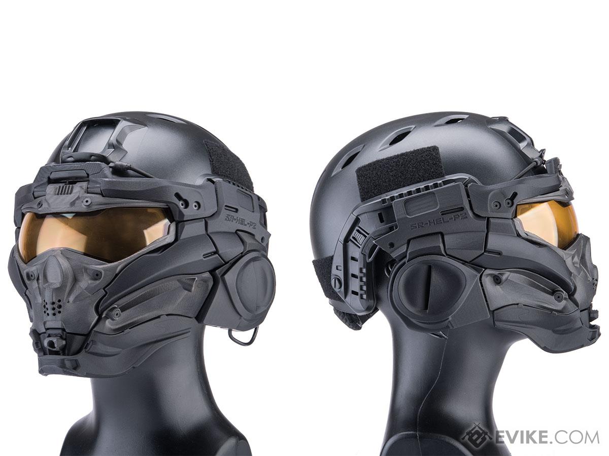 SRU SR Tactical Face Shield Type II w/ Integrated Cooling System & Flip-Up Visor (Color: Black)