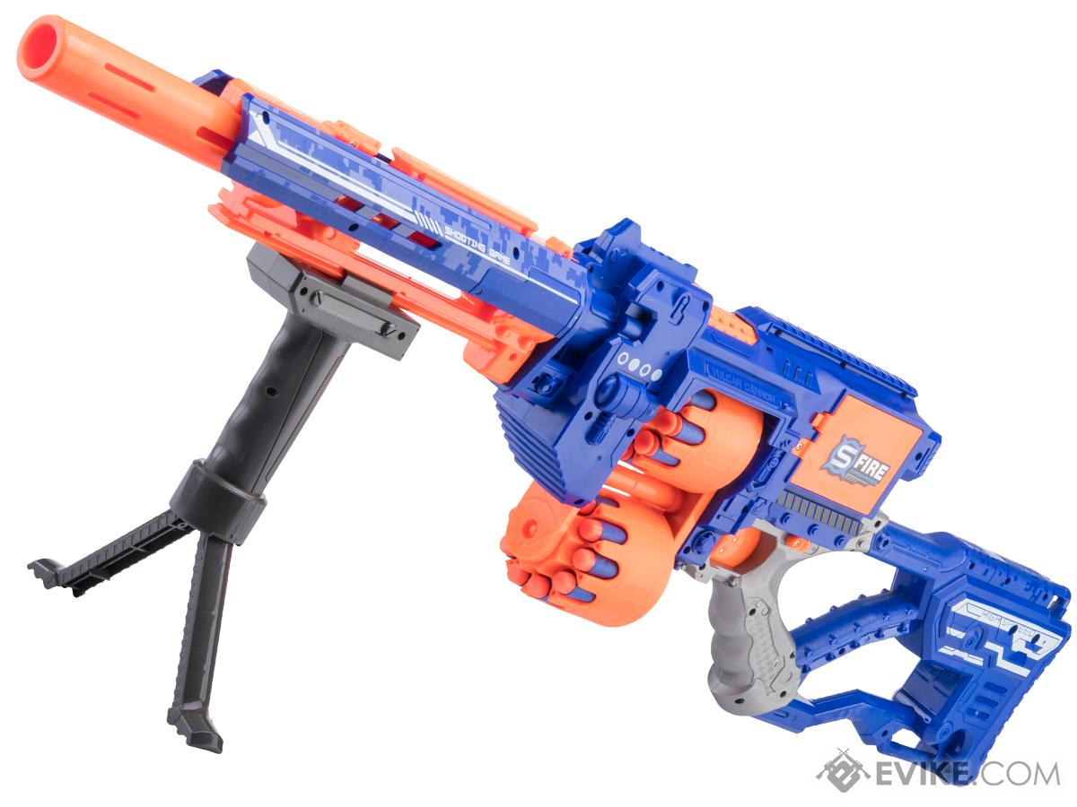 Blaze Storm Vulcan Foam Blaster Full Auto Electric Foam Dart Rifle with Drum Mag (Color: Blue / Long)