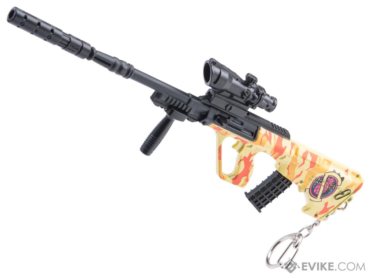 Die-Cast Metal Model Gun Keychain w/ Removable Accessories (Model: AUG / Pineapple Camo)
