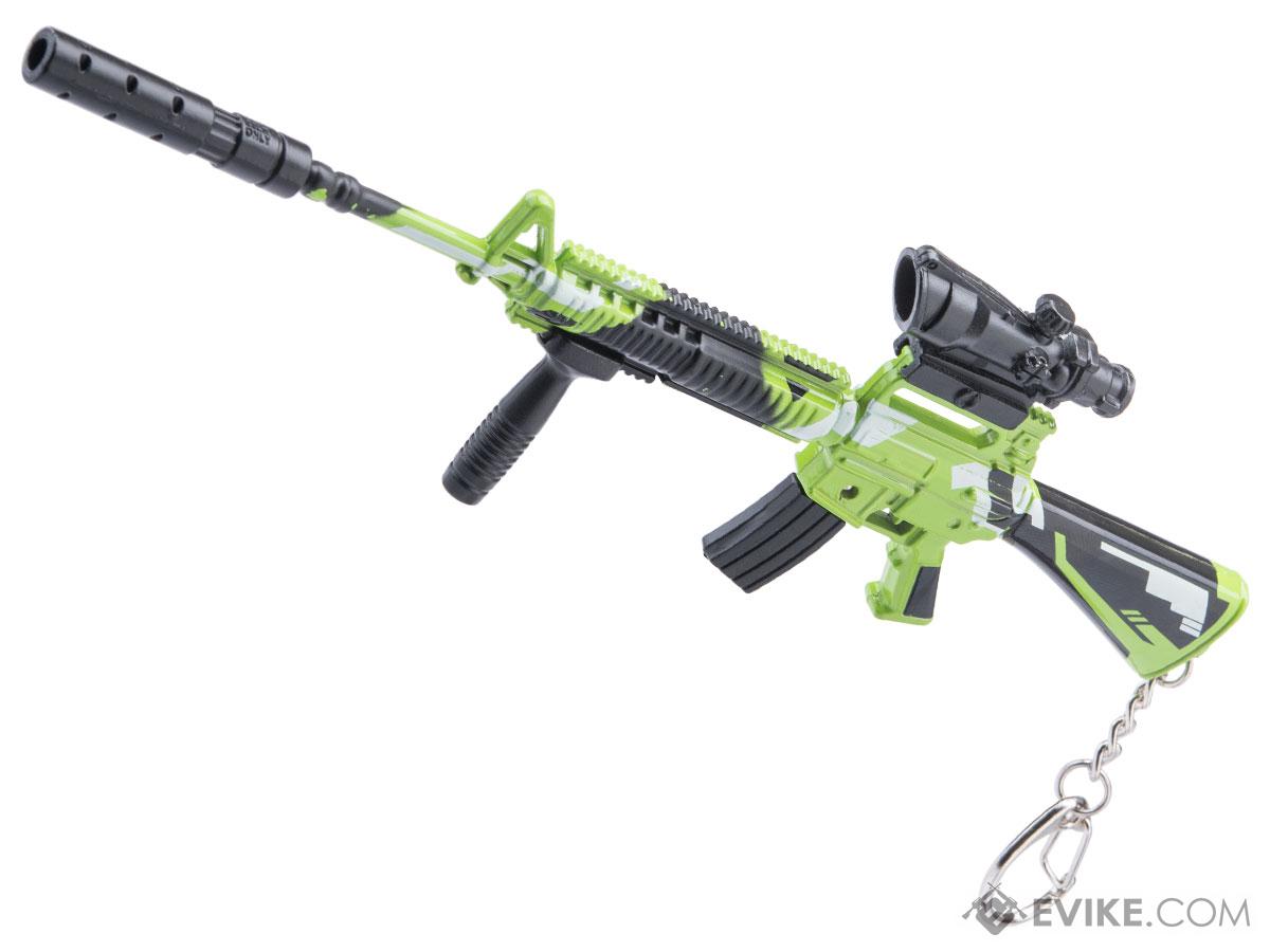 Die-Cast Metal Model Gun Keychain w/ Removable Accessories (Model: M16A4 / Neon Assault)