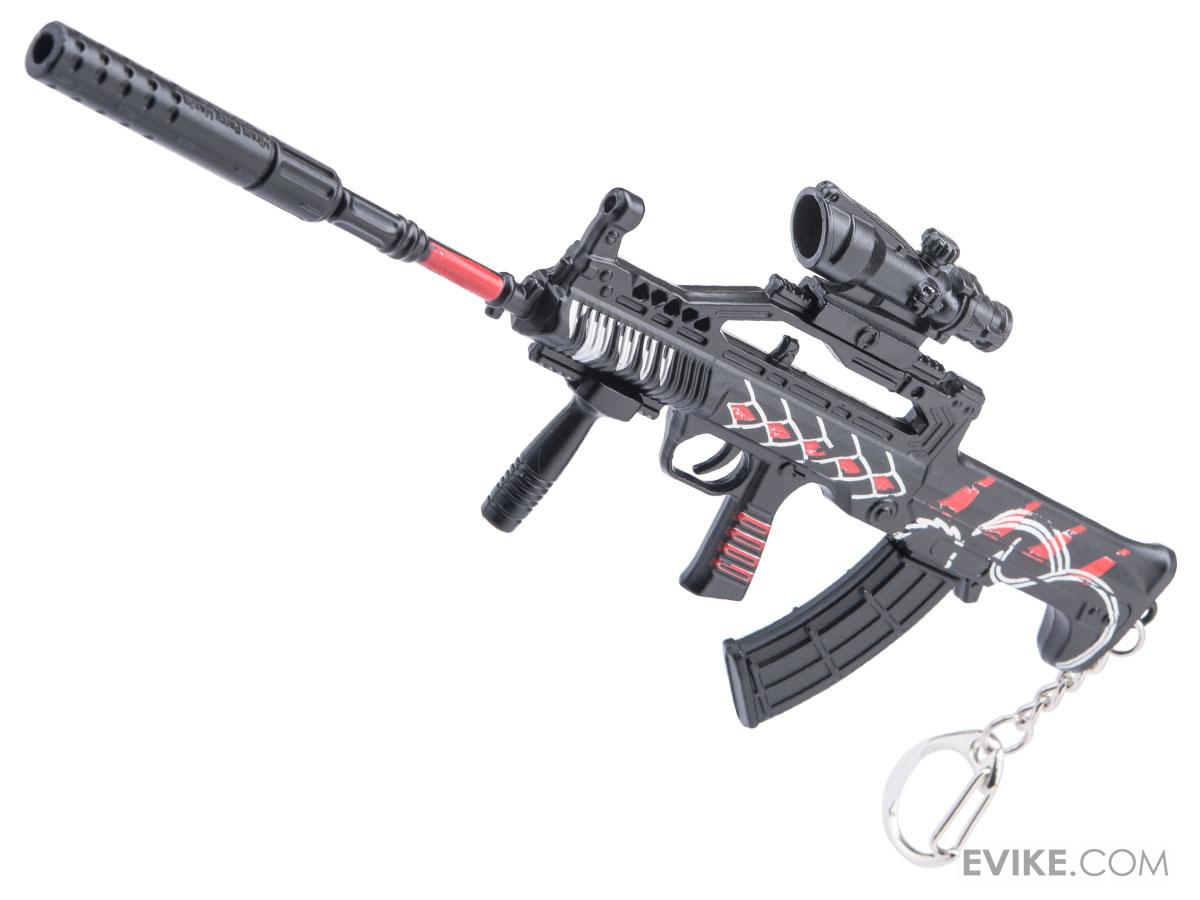 Die-Cast Metal Model Gun Keychain w/ Removable Accessories (Model: QBZ-95 / Crimson Serpent)