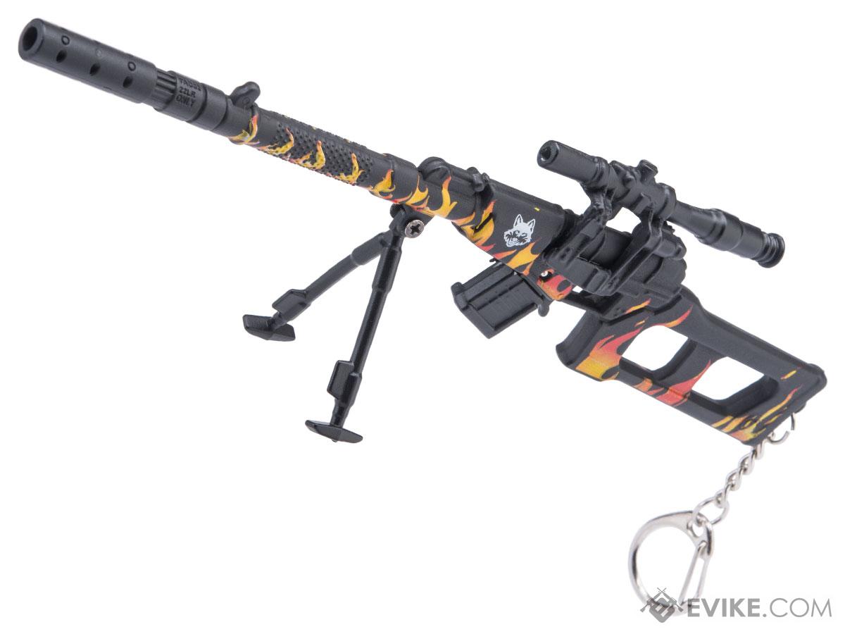 Die-Cast Metal Model Gun Keychain w/ Removable Accessories (Model: VSS / Burning Wolf)