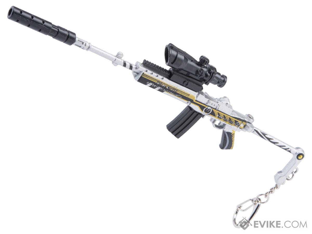 Die-Cast Metal Model Gun Keychain w/ Removable Accessories (Model: Mini-14 / Golden Honey Locust)