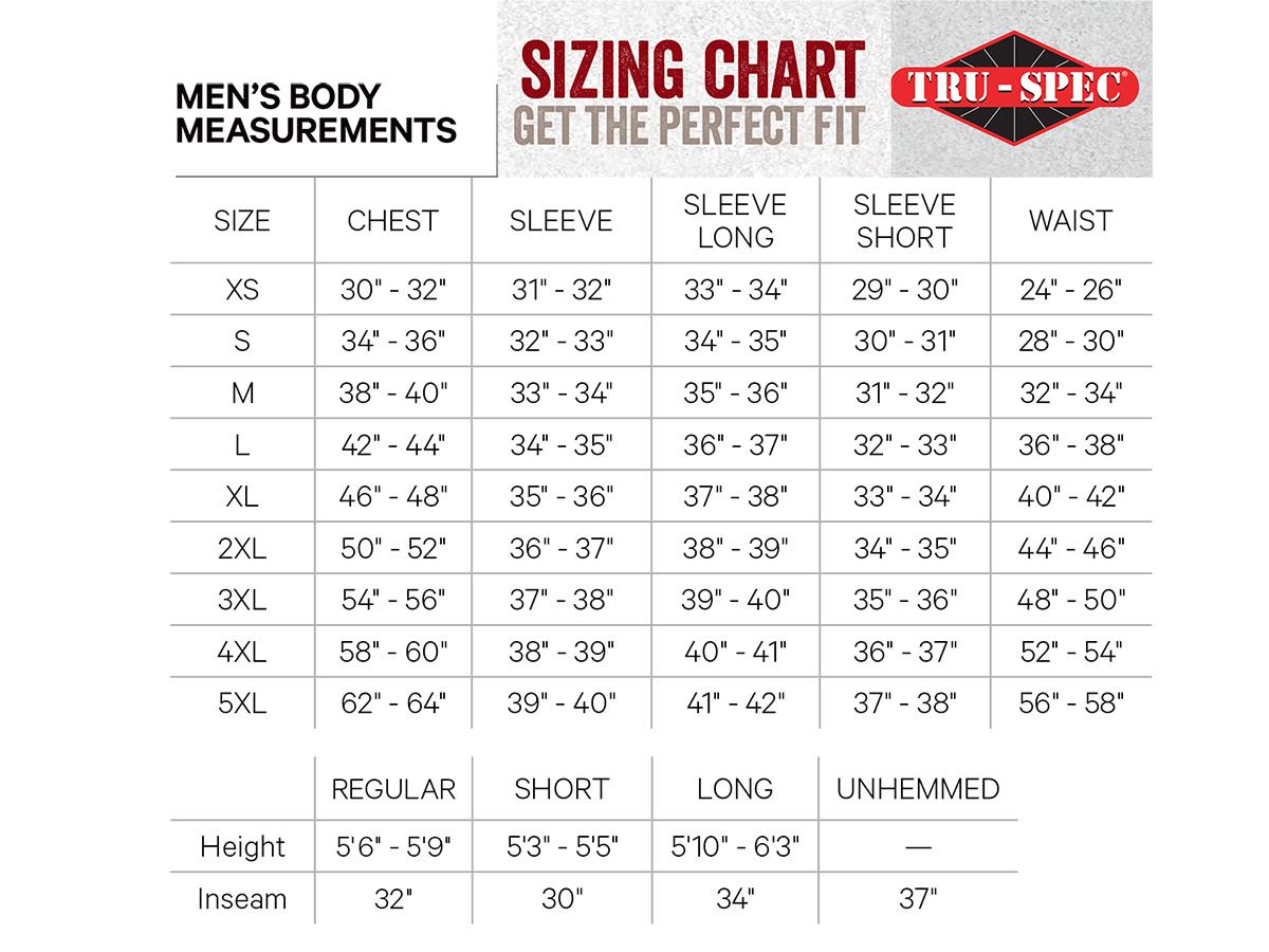 Tru Spec Bdu Size Chart