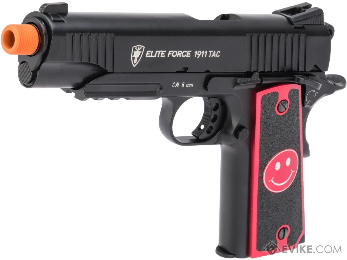 Custom Elite Force Gen 3 1911 Tactical CO2 Airsoft Gas Blowback Pistol w/ CNC Angel Custom Tac Glove Grips (Color: Black / Red Smiley)