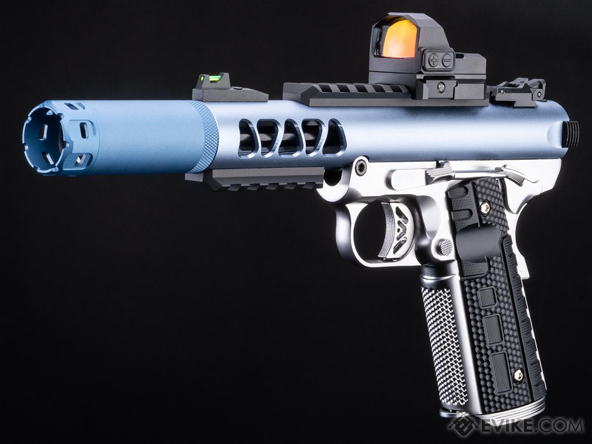 WE-Tech Galaxy 1911 Gas Blowback Airsoft Pistol (Color: Blue Slide / Silver Frame / Type B Slide / Tracer Package)