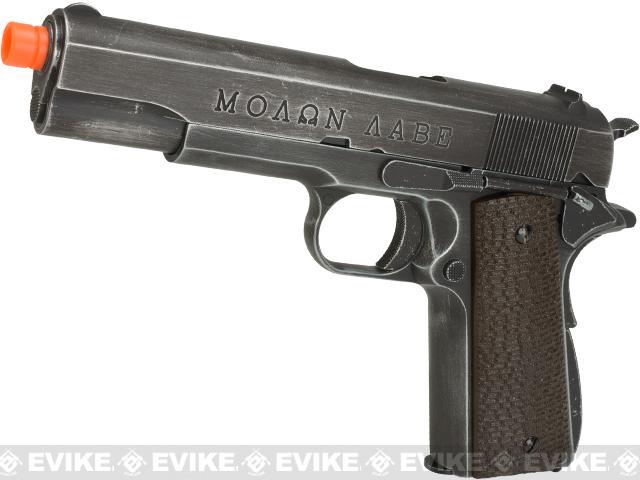 AW Custom Full Metal Custom Molon Labe Weathered 1911A1 Airsoft Gas Blowback Pistol (Color: Brown Grip)