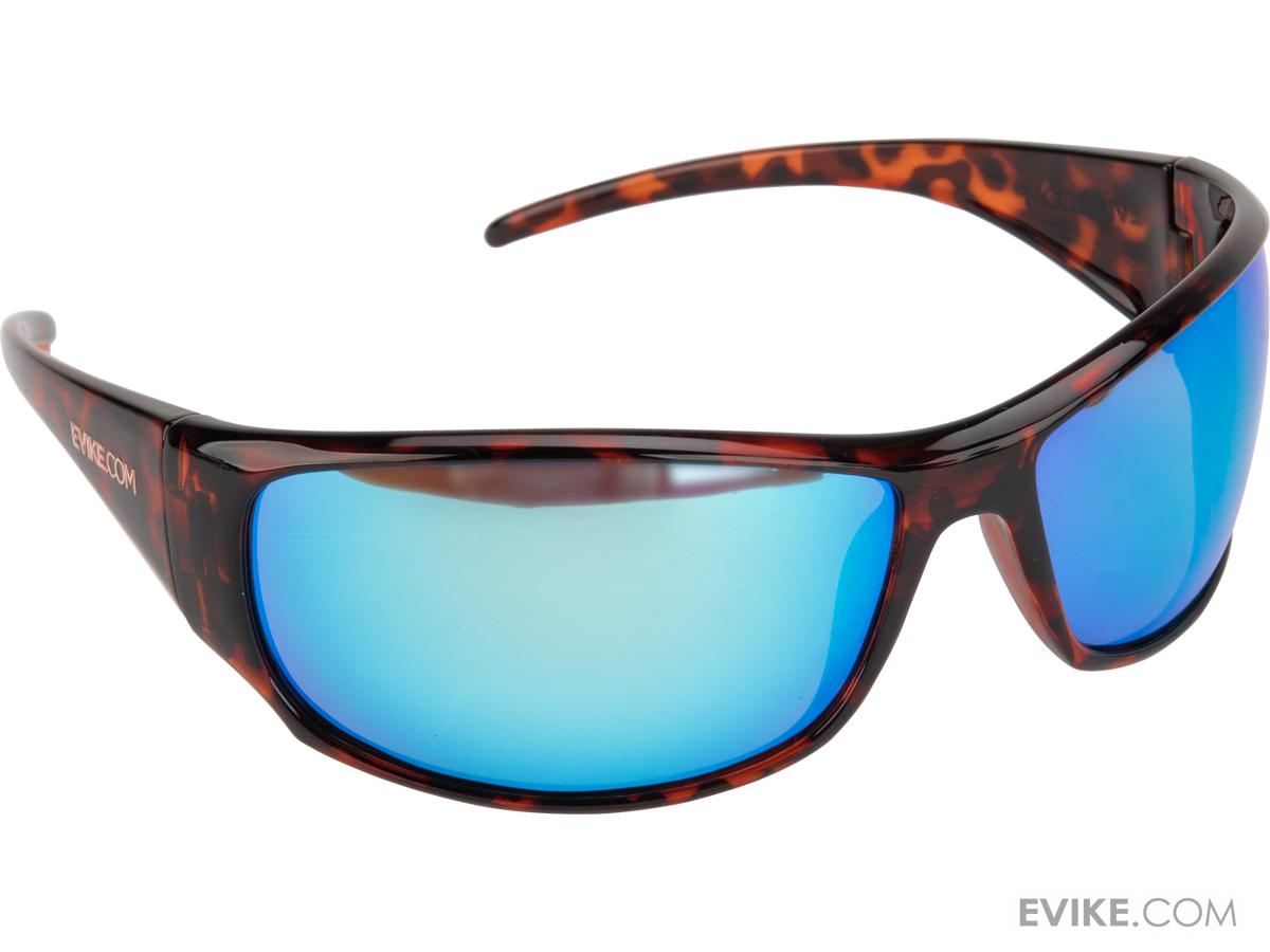 Polarized Outdoor Recreational Wraparound Sunglasses by FISHING.EVIKE (Color: Amber / Polarized Mirror Blue Lens)