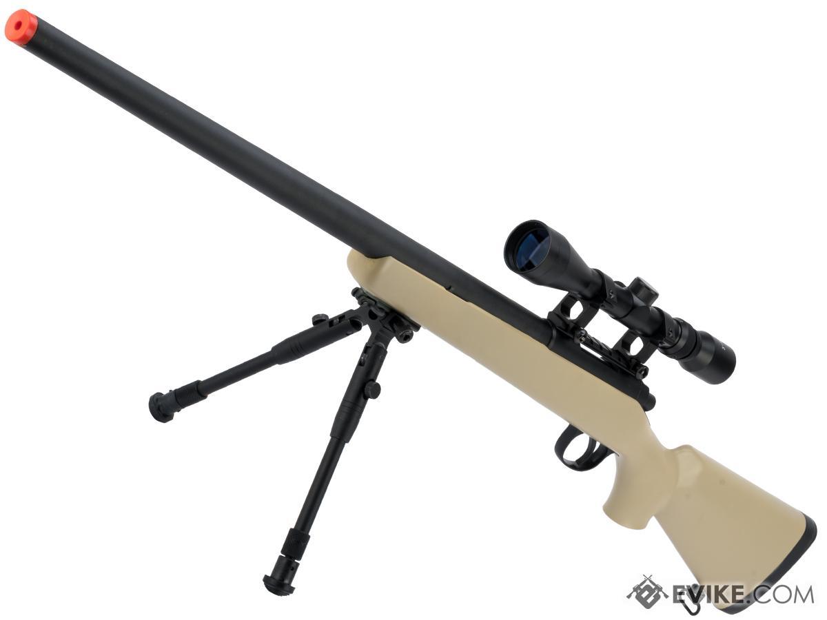 Matrix VSR-10 MB03 Bolt Action Airsoft Sniper Rifle by WELL (Color: Desert Tan / Add Scope and Bipod)