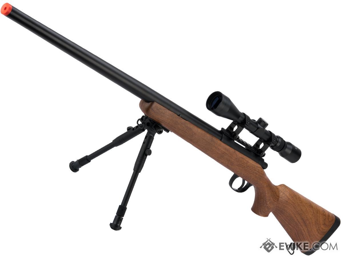 Matrix VSR-10 MB03 Bolt Action Airsoft Sniper Rifle by WELL (Color: Imitation Wood / Add Scope and Bipod)