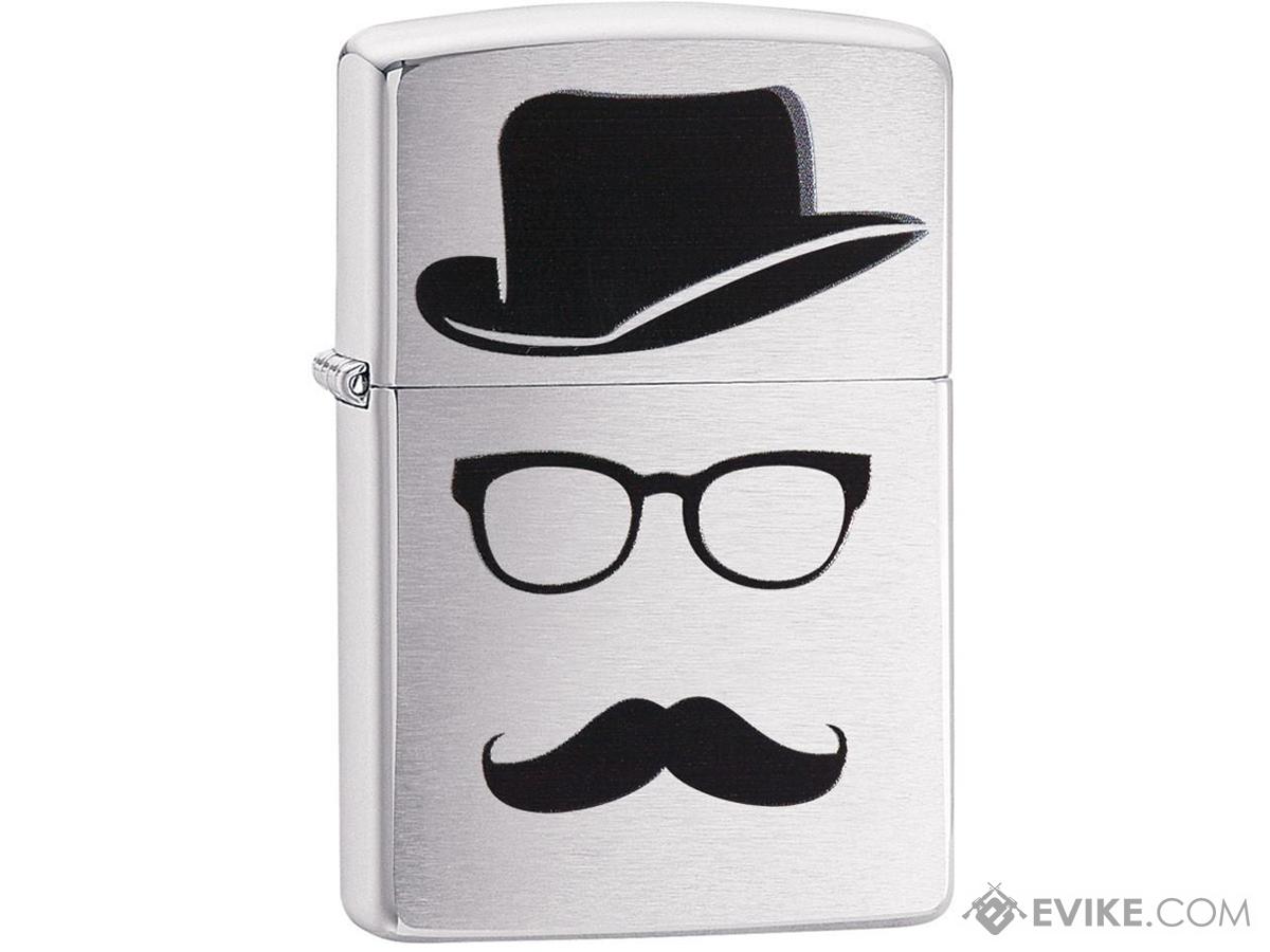 Zippo Classic Lighter Graphics Series (Model: Moustache And Hat / Brushed Chrome)