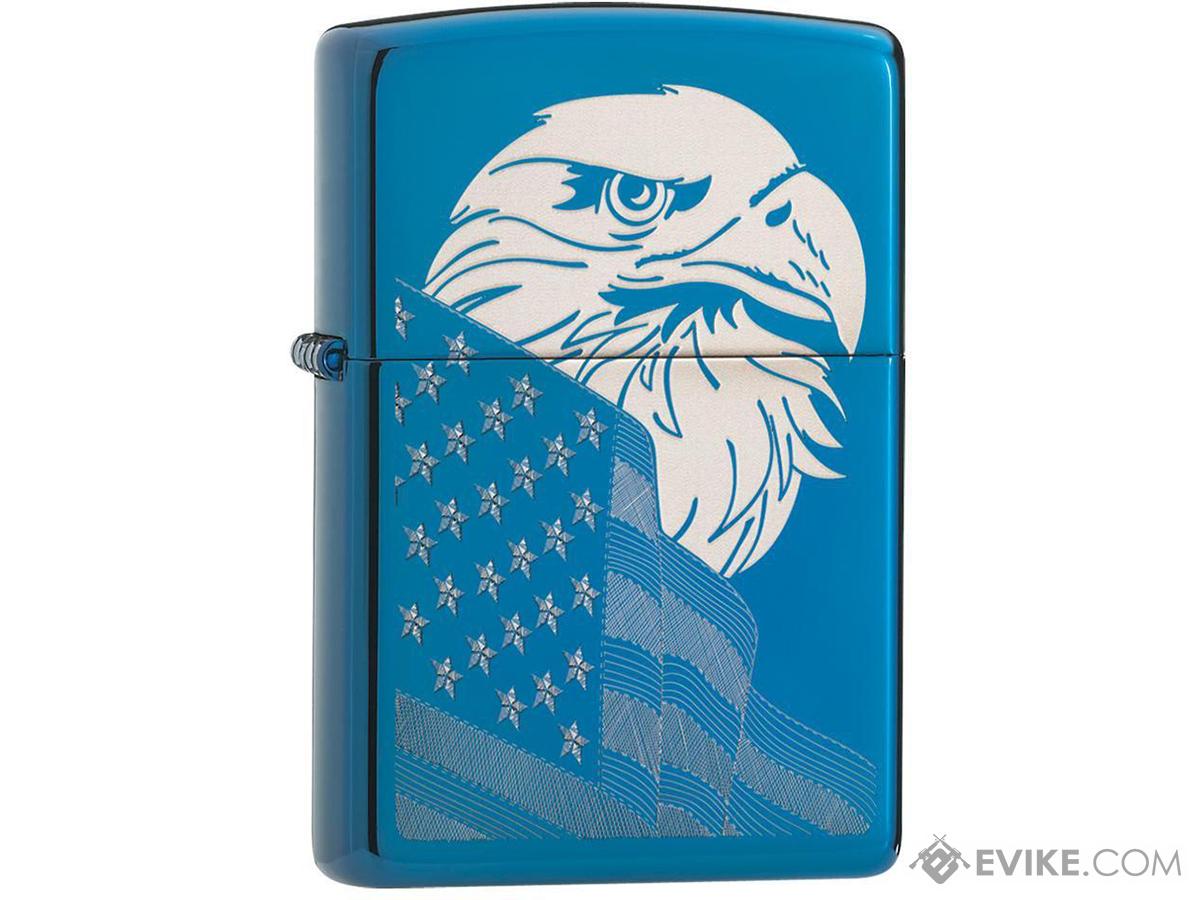 Zippo Classic Lighter Patriotic Series (Model: Eagle and Flag / High Polish Blue)