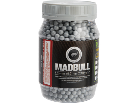 MadBull Ultimate Match Grade Heavy Weight 6mm Airsoft Sniper BB (Model: .38g Stainless Grey / 2000rd Bottle)