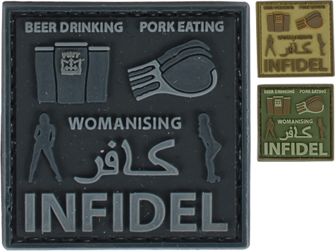 Very Tactical Beer Drinking, Pork Eating, Womanizing Infidel PVC Hook and Loop Patch (Color: Black)