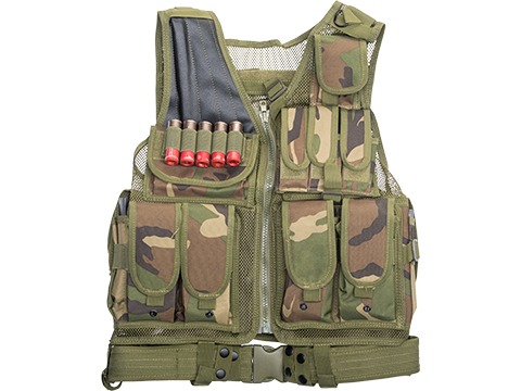 Matrix Special Force Cross Draw Tactical Vest w/ Built In Holster & Mag Pouches (Color: Woodland)