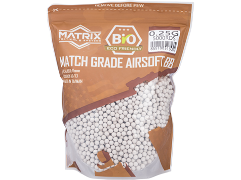 Matrix Match Grade Plant-Based 6mm Airsoft BBs (Weight: .25g / 5000 Rounds / White)