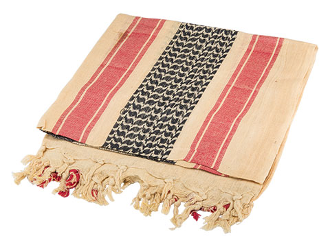 Matrix Woven Stylized Desert Shemagh / Scarves (Color: Tan - Red - Black Star)