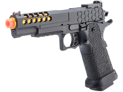 Matrix x Golden Eagle Full Metal OTS .45 Tactical Hi-CAPA Gas Blowback Airsoft Pistol w/ Carrying Case (Model: Hand Stippled / Mod-6 / Gold Barrel)