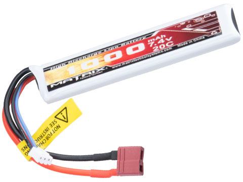 Matrix High Performance 7.4V Stick Type Airsoft LiPo Battery (Model: 1000mAh / 20C / Deans & Long Wire)