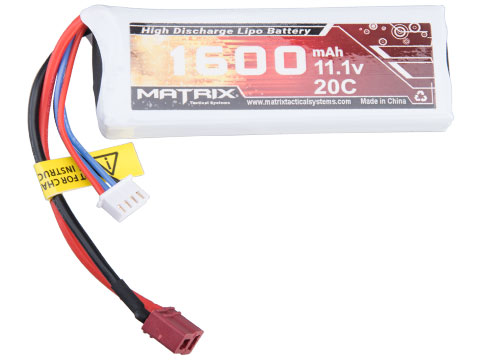 Matrix High Performance 11.1V Brick Type Airsoft LiPo Battery (Model: 1600mAh - 20C / Deans)