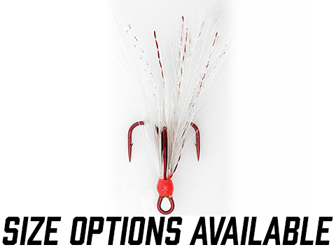 Mustad Dressed Treble with Red Hook and White Feathers  (Size: 6 Set of 2)