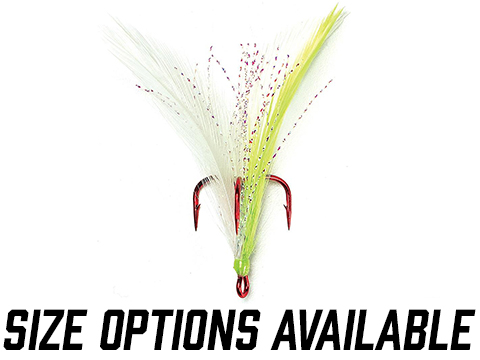 Mustad Dressed Treble with Red Hook and Chartreuse Feathers  