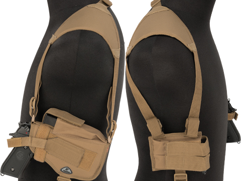 Universal Tactical Shoulder Holster with Dual Magazine Pouch (Color: Tan)