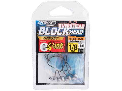 Owner Hooks Block Head Offset Fishing Hook (Color: Natural / 1/0 / 1/8oz)