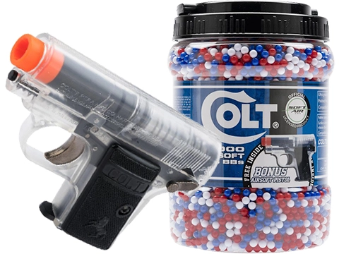 SoftAir Colt-Licensed 0.12g 10,000 Round BB Bottle w/ Bonus .25cal Spring Powered Airsoft Pistol (Color: Red White And Blue)