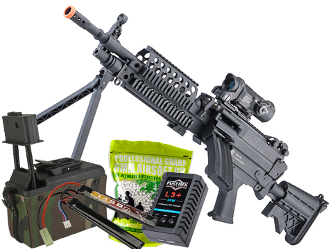 Cybergun FN Licensed M249 MINIMI Featherweight Airsoft Machine Gun (Model: MK46 / <350 FPS / Support Package)