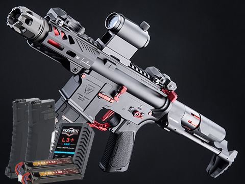EMG / Strike Industries Licensed Tactical Competition AEG w/ G&P Ver2 - GATE Aster Gearbox (Model: CQB w/ PDW Stock - 300 FPS / Red / Go Airsoft Package)