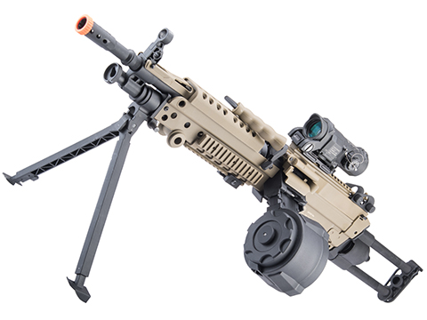 Cybergun FN Licensed M249 Featherweight Airsoft Machine Gun (Model: Para / Tan / 400 FPS Electronic Trigger MOSFET / Add 1500rd Firestorm Drum Magazine)