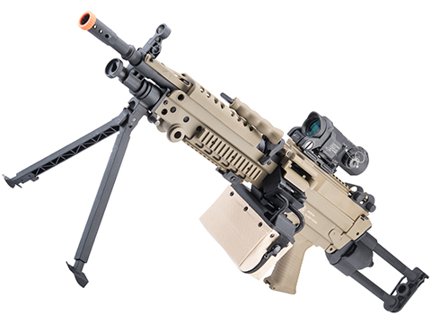 Cybergun FN Licensed M249 MINIMI Featherweight Airsoft Machine Gun (Model: Para / Tan / <350 FPS / Add 1500rd Tan Sack Magazine)