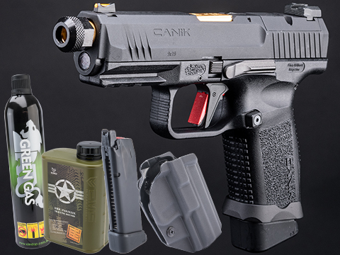 Canik x Salient Arms TP9 Elite Combat Airsoft Training Pistol Licensed by Cybergun / EMG (Color: Black & Gold / Carry Package)