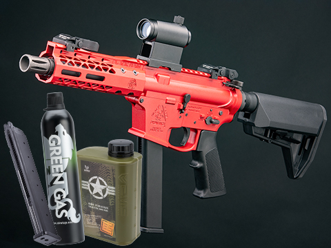 EMG Black Rain Ordnance BRO 9mm Gas Blowback Airsoft Rifle (Model: SBR / Red / Reload Package)