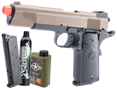 Cybergun Colt Licensed 1911 Airsoft Gas Blowback Pistol (Color: Two-Tone Tan - Black / MEU / Gas / Essentials Pack)