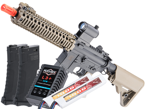 Matrix Mk18 Mod 1 Sportline Airsoft AEG Rifle w/ G3 Gearbox & Daniel Defense Rail System (Color: Black & Tan / 400 FPS / Go Airsoft Package)