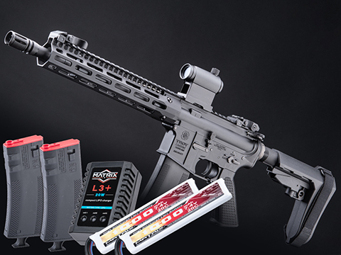 EMG Troy Industries Licensed SOCC M4 Carbine M-LOK AEG Rifle (Model: 10.5 RIS / Black / Go Airsoft Package)