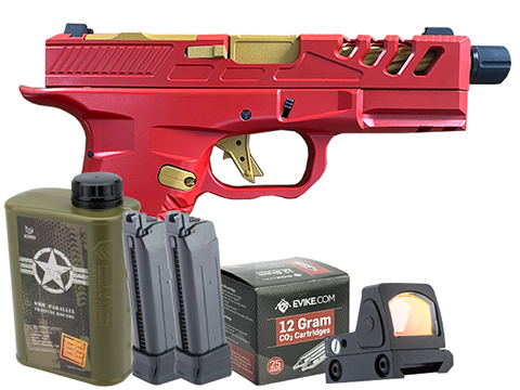 EMG F-1 Firearms Licensed BSF-19 Optics Ready Gas Blowback Airsoft Pistol (Color: Red & Gold / CO2 / Go Airsoft Package)