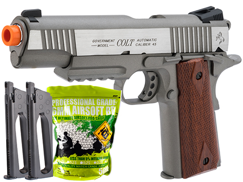 Colt Licensed 1911 Tactical Full Metal CO2 Airsoft Gas Blowback Pistol by KWC (Model: Stainless Railed / Reload Package)