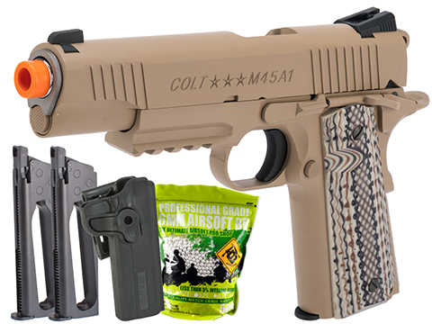Colt Licensed 1911 Tactical Full Metal CO2 Airsoft Gas Blowback Pistol by KWC (Model: Desert Sand / Carry Package)