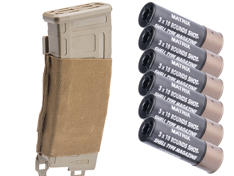 Matrix AR15 Magazine Shaped Shotgun Shell Quick Holder w/ Universal Elastic Magazine Pouch (Color: Coyote Brown / Add Shells)